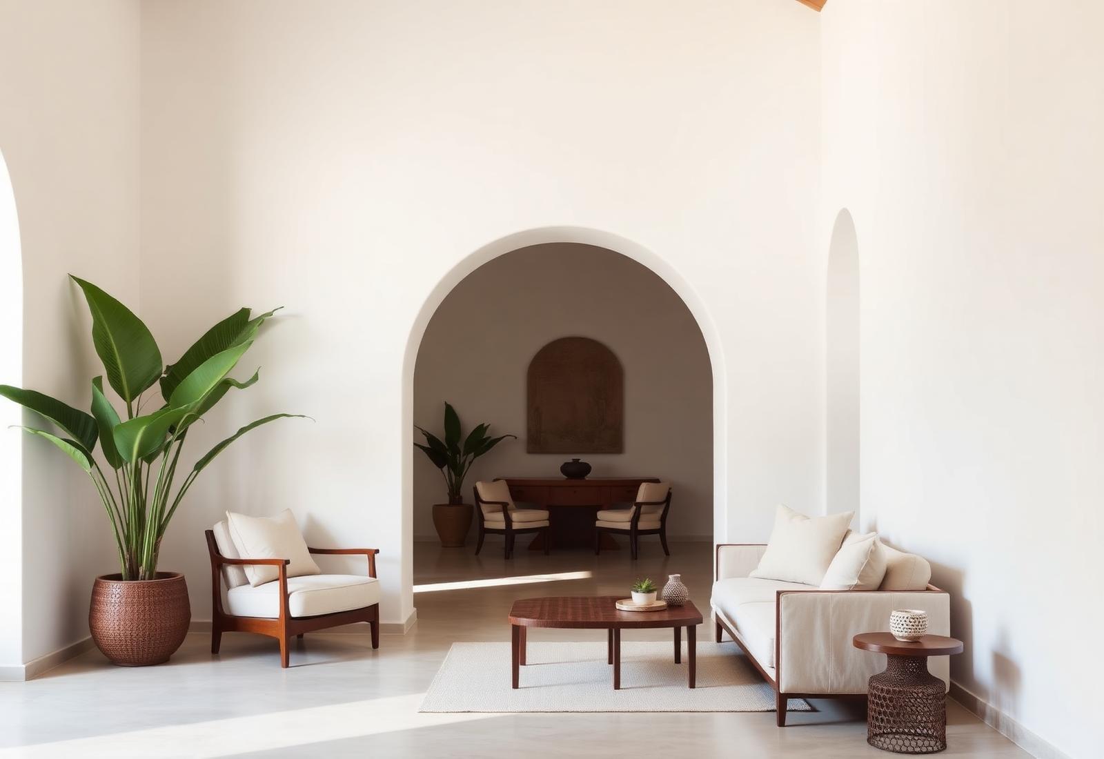 Bright minimal interior of a colonial-style home near Ajijic
